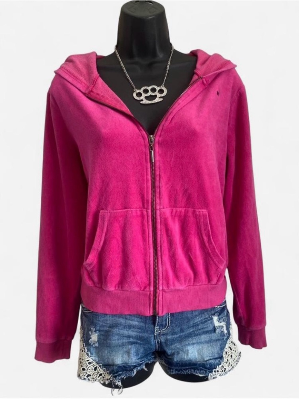 Y2k Nicki Minaj Pink Friday Hot Pink Zip Up Velour Hoodie